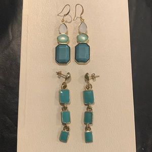 Costume set of two pairs of aqua colored earrings for pierced ears